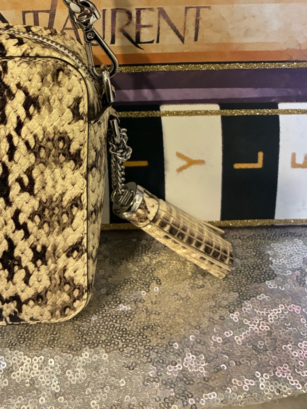 Michael Kors Beige and Brown Snake-Print Crossbody Bag - Picture 4 of 9